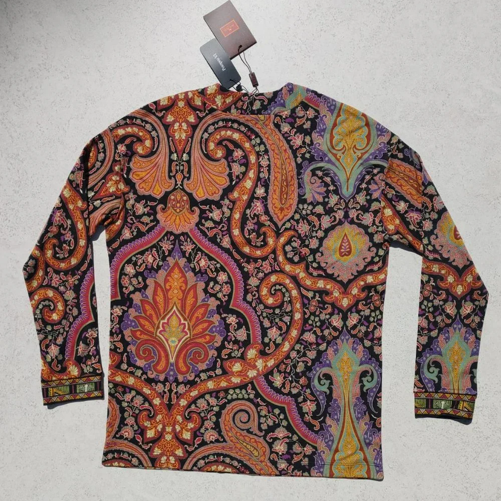 NWT ETRO  100% Wool Maglia Palm Springs V-neck Paisley Pullover Sweater Top. 8 - Picture 3 of 8
